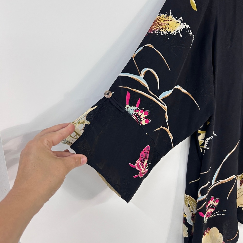 Citron Santa Monica 100% Silk Tunic 2X Black Floral Asian Art to Wear Boho - Picture 3 of 11